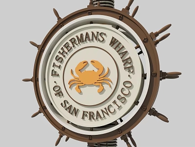 Ship Wheel Sculpture Carving Featuring Crab Design for San Francisco Fishermans Wharf 3d model