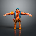 3D Cartoon Style Muscular Character With Blue Hat Beard Arm Tattoos Waist Tools Arms Outstretched