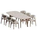 Modern Minimalist Dining Table Set With Oval Table And Six Beige Chairs 3d model