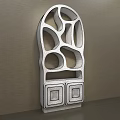 Green And White Arched Decorative Cabinet With Hollow Out Design And Drawers