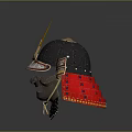 Traditional Japanese Samurai Weapon Helmet With Decorative Metal Ear Guards And Red Gold Ornaments