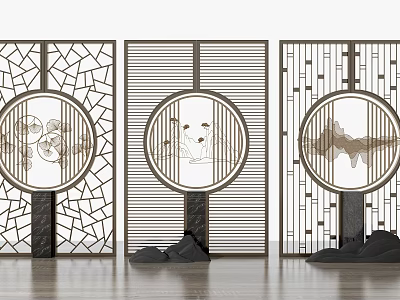 Decorative Chinese Room Dividers Featuring Circular Motifs Floral Figures And Geometric Designs 3d model