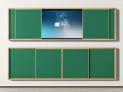 Modern Wall mounted Decor With Green Panels Golden Frames And Screen 3d model