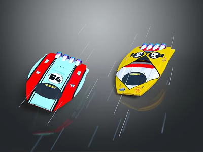Red Blue Yellow Racing Cars With Numbers Logos And Speed Lines Moving Fast 3d model