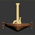 Playful Cartoon Scene With Cute Steamboat Brown Hull Golden Machinery And Small Wheels