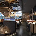 Modern Restaurant Interior With Elegant Lighting Wooden Decor And Cozy Seating Areas