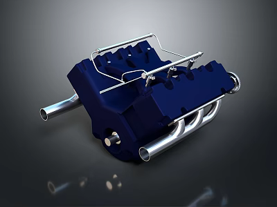 Detailed View Of Blue Airliner Engine With Silver Metal Strips And Pipes 3d model