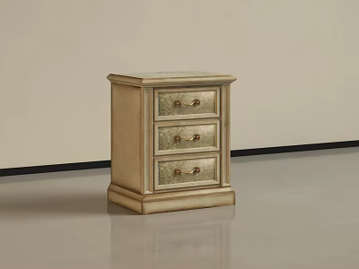Elegant Beige Chest of Drawers with Three Drawers and Metal Handles in Glossy Finish 3d model