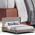 Modern Bed Design With Woven Leather Headboard Pillows Throw Blanket And Side Table 3d model