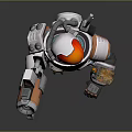 Mechanical Character With Red Dome Head Holding Gun Mechanical Structure Gray White Blue Orange Details