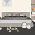 Cozy Kids Bed with Peace Pillow Owl Plush Toys and Wooden Building Blocks