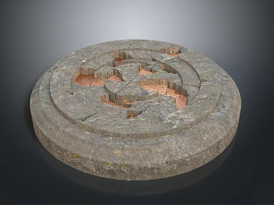 Decorative Circular Stone Piece With Intricate Carved Pattern And Natural Textured Surface For Home Decor 3d model
