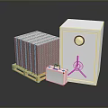 Secure Modern Safe Furniture With Stacked Items On Wooden Pallet And Small Case