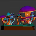 Colorful Mushroom 3D Scene With Umbrella Shaped Caps Red Base And Blue Pathway