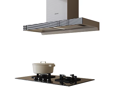 Modern Kitchen Appliances Featuring Range Hood Gas Stove And Cooking Pot 3d model