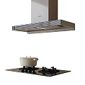 Modern Kitchen Appliances Featuring Range Hood Gas Stove And Cooking Pot