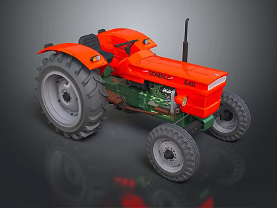 Orange Toyota 140 Tractor With Green Components And Large Tires 3d model