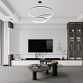 Modern Living Dining Room Interior With Sofa Dining Table And Pendant Lights 3d model