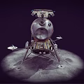 Vintage Lunar Lander Spacecraft With Blue Dome And Metal Legs On Gray Ground