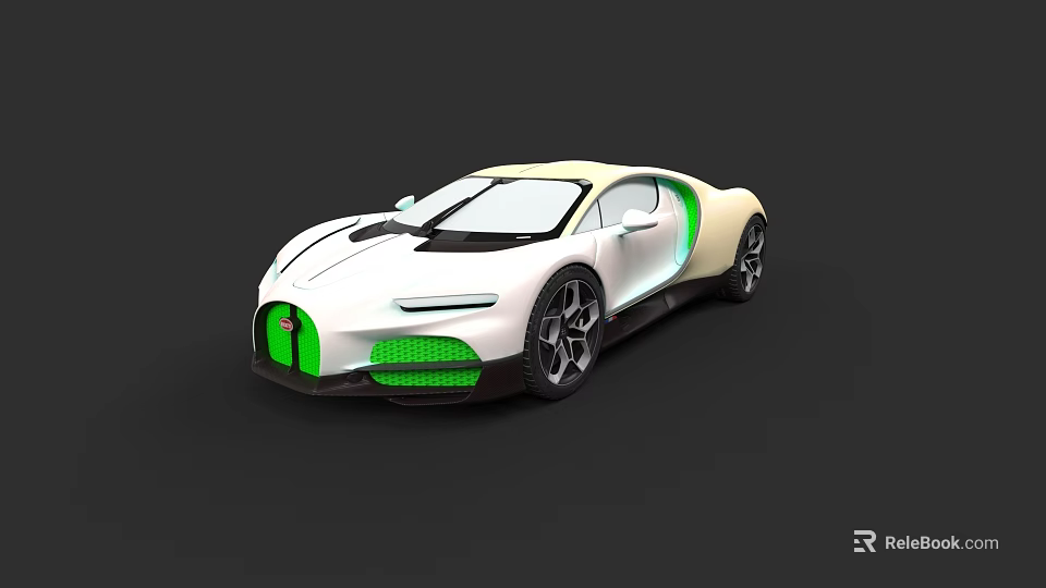 White Luxury Sports Car With Green Accents And Modern Sleek Design 3d model 