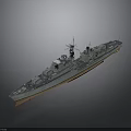 Military Warship As Water Transport Vehicle With Deck Turrets Mast And Gray Hull Design