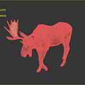 Moose with large antlers and brown fur standing on plain gray background with reflection