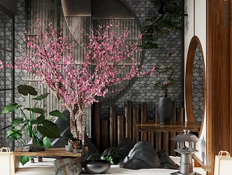 New Chinese style interior landscape sketch interior landscape plant pile plant combination courtyard sketch 3d model