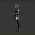 3D Female Character With Golden Hair Feathered Headdress And Black Outfit With Blue Accents