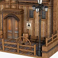 Traditional Wooden Residential Building With Gabled Roof Attic Windows Porch Bench And Street Lamps