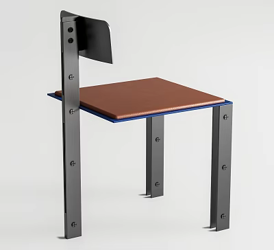 Modern Minimalist Dining Chair With Brown Seat Blue Trim And Black Metal Legs 3d model