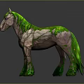 Artistic Stone Textured Horse Figure With Green Mane And Pink Patches