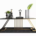 Modern Coffee Table Design With Metal Frame Marble Top And Decorative Plants Books