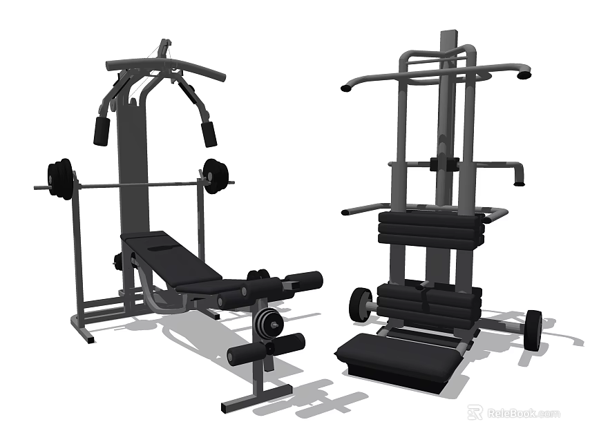 Strength Training Fitness Equipment For Home Gym Including Bench Press Barbell And Multi functional Trainer 3d model 