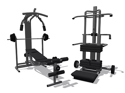 Strength Training Fitness Equipment For Home Gym Including Bench Press Barbell And Multi functional Trainer 3d model