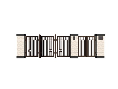 Modern Fence Small Courtyard Wall Metal Fence 3d model