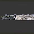 Architectural Model of Symmetrical Courtyard With Lawn Central Circular Area Buildings And Water Body
