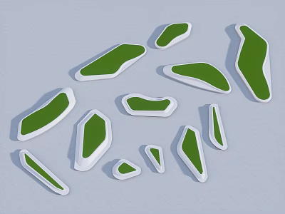 Tree Pits In Various Shapes With Green Planting Areas And White Borders 3d model