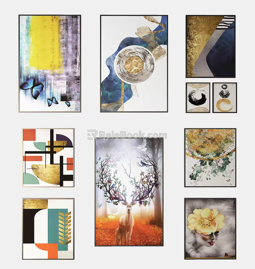 Modern abstract painting abstract hanging picture combination 3d model