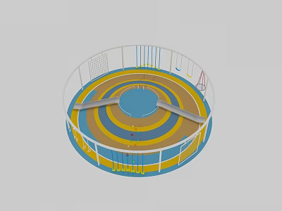 Children's Circular Playground Equipment with Colorful Ringed Ground White Railings and Slides 3d model