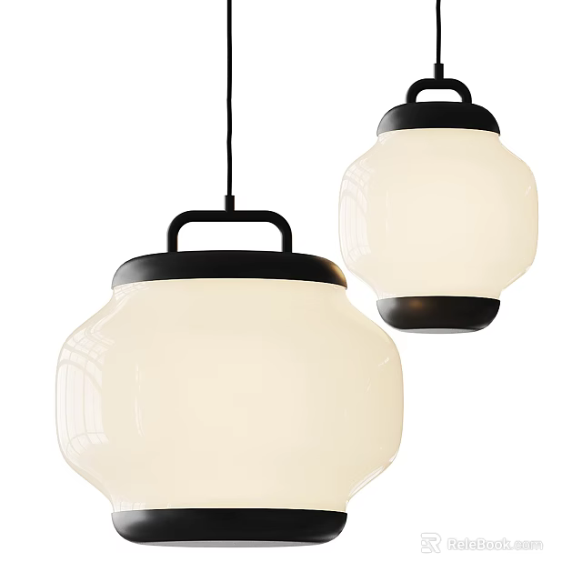 Modern Pendant Lights With White Glass Shade And Black Metal Frame Design 3d model 