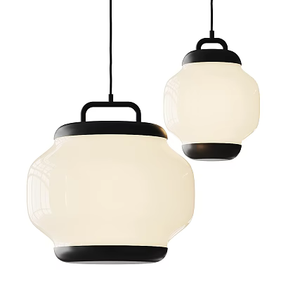 Modern Pendant Lights With White Glass Shade And Black Metal Frame Design 3d model