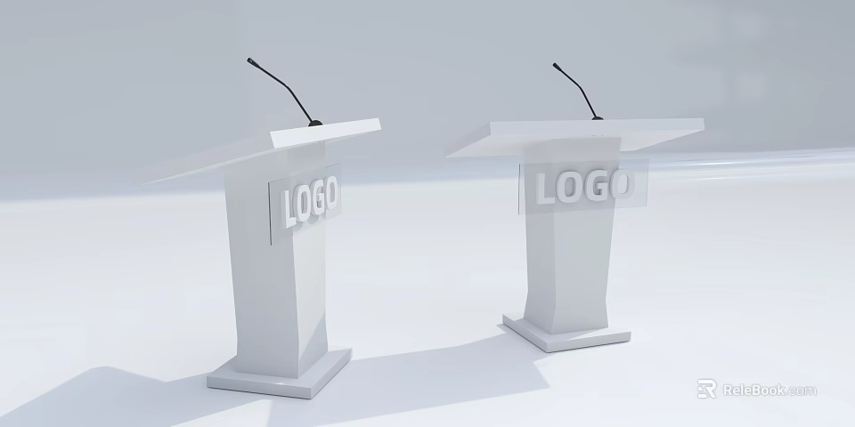 Two White Functional Podiums With Microphones And LOGO For Presentations 3d model
