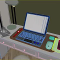 Sleek Laptop Setup On White Desk With Green Wall Desk Lamp Keyboard Mouse And Smartphone