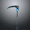 Futuristic Scythe Weapon With Blue Glowing Core And Metallic Handle Design
