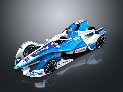 Blue White BMW Formula E Racing Car With Allianz Sponsor Logos And Sleek Design 3d model
