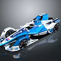 Blue White BMW Formula E Racing Car With Allianz Sponsor Logos And Sleek Design