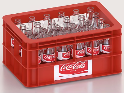 Red Plastic Crate Filled With Coca-Cola Glass Bottles For Daily Use 3d model