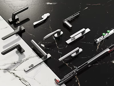 Modern Metal Door Handles With Sleek Design On Marble Countertop Surface 3d model