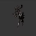 Mythical Black Feathered Creature with Spread Wings Intricate Mechanical Structure in Dynamic Flying Pose