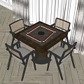 Square Wooden Entertainment Table With Round Game Area And Rattan Back Chairs